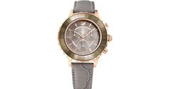 Swarovski Octea Lux Chrono Grey Dial Grey Leather Strap Watch for Women - 5452495 Watches Swarovski   