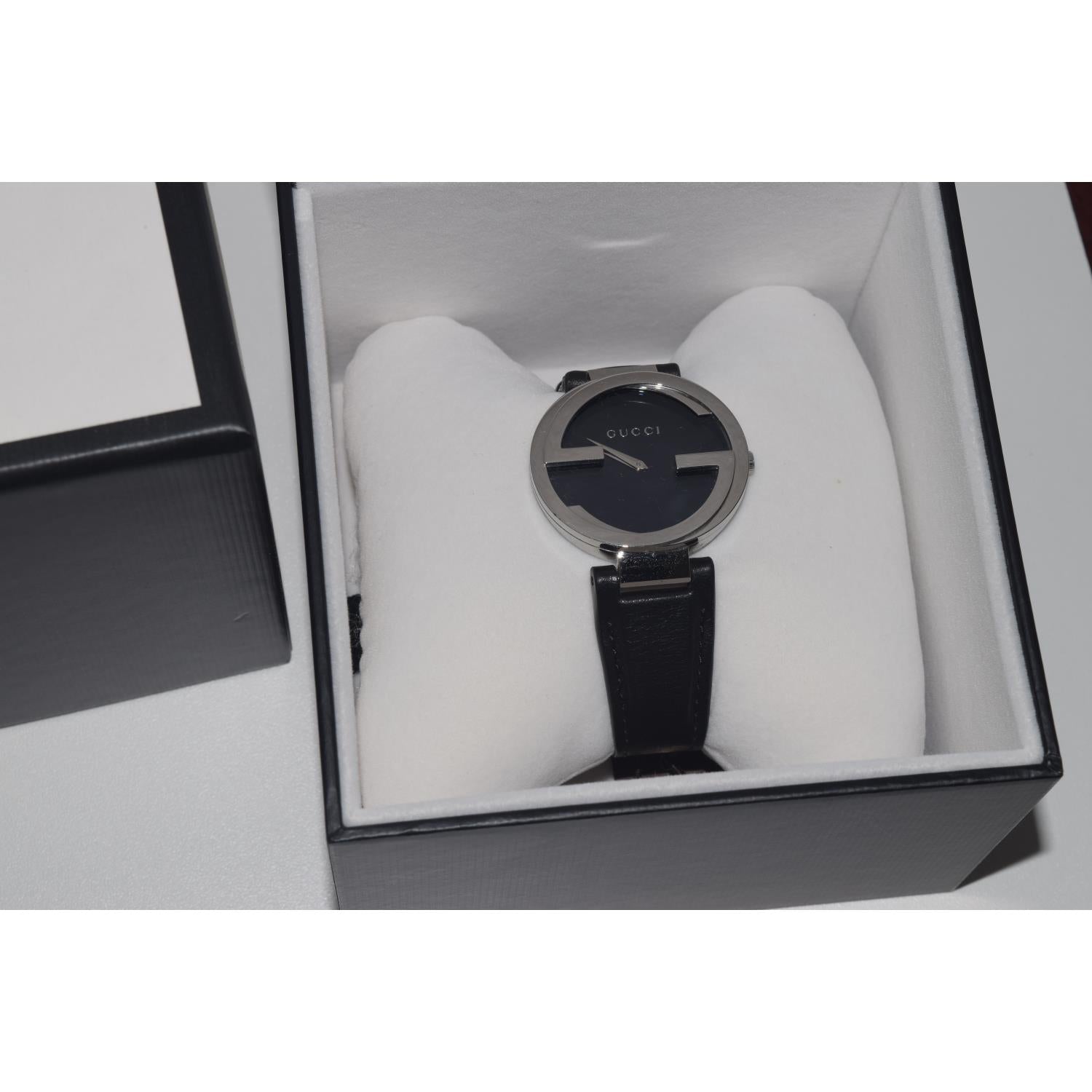 Gucci G Interlocking Black Dial Black Leather Strap Watch For Women - YA133301 Watches Gucci   