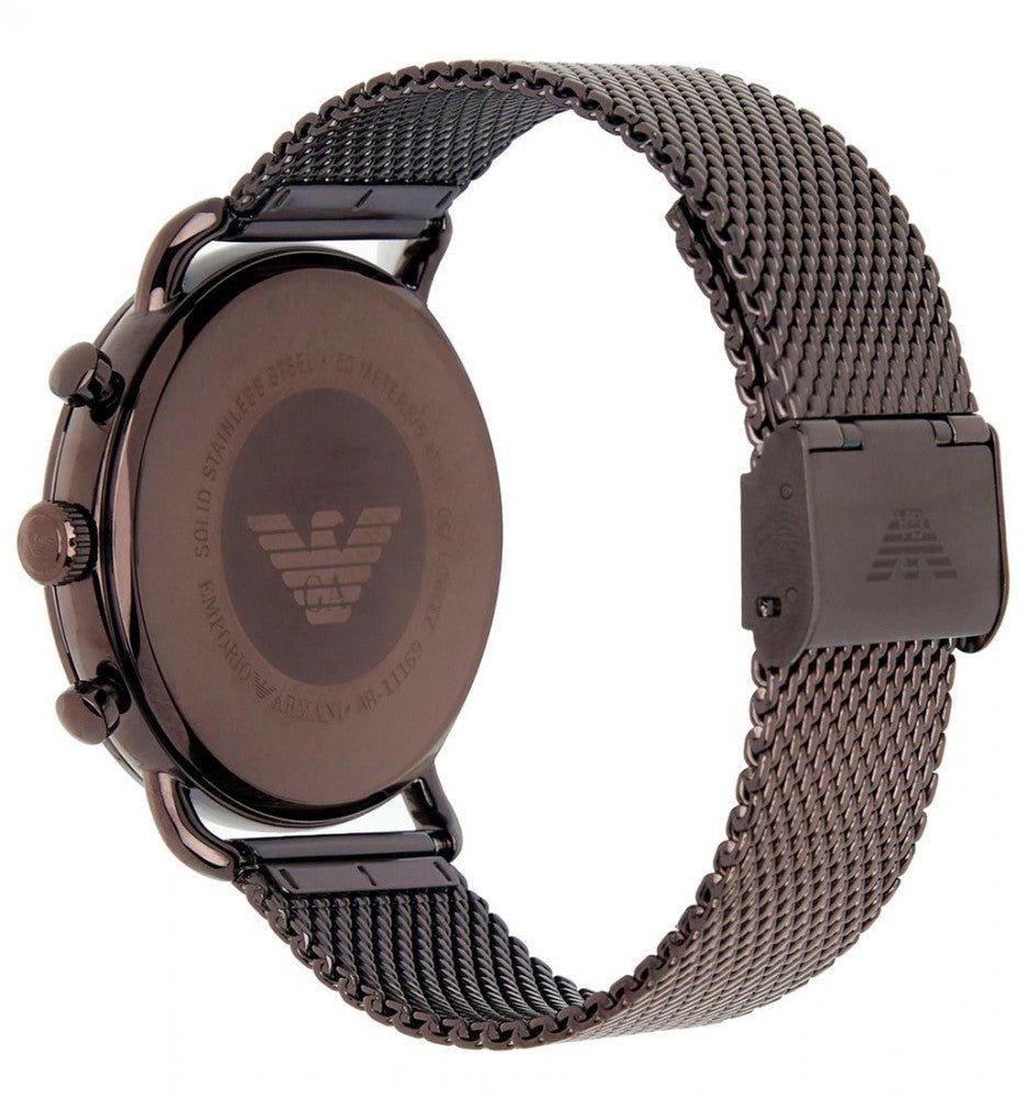 Emporio Armani Aviator Chronograph Grey Dial Brown Mesh Bracelet Watch For Men - AR11169 Watches Emporio Armani   