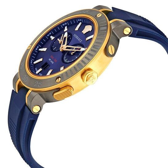 Versace V Extreme Chronograph Blue & Gold Tone Dial Blue Rubber Strap Watch for Men - VCN010017 Watches Versace   