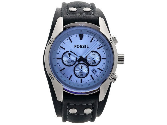 Fossil Coachman Chronograph Blue Dial Black Leather Strap Watch for Men - CH2564 Watches Fossil   