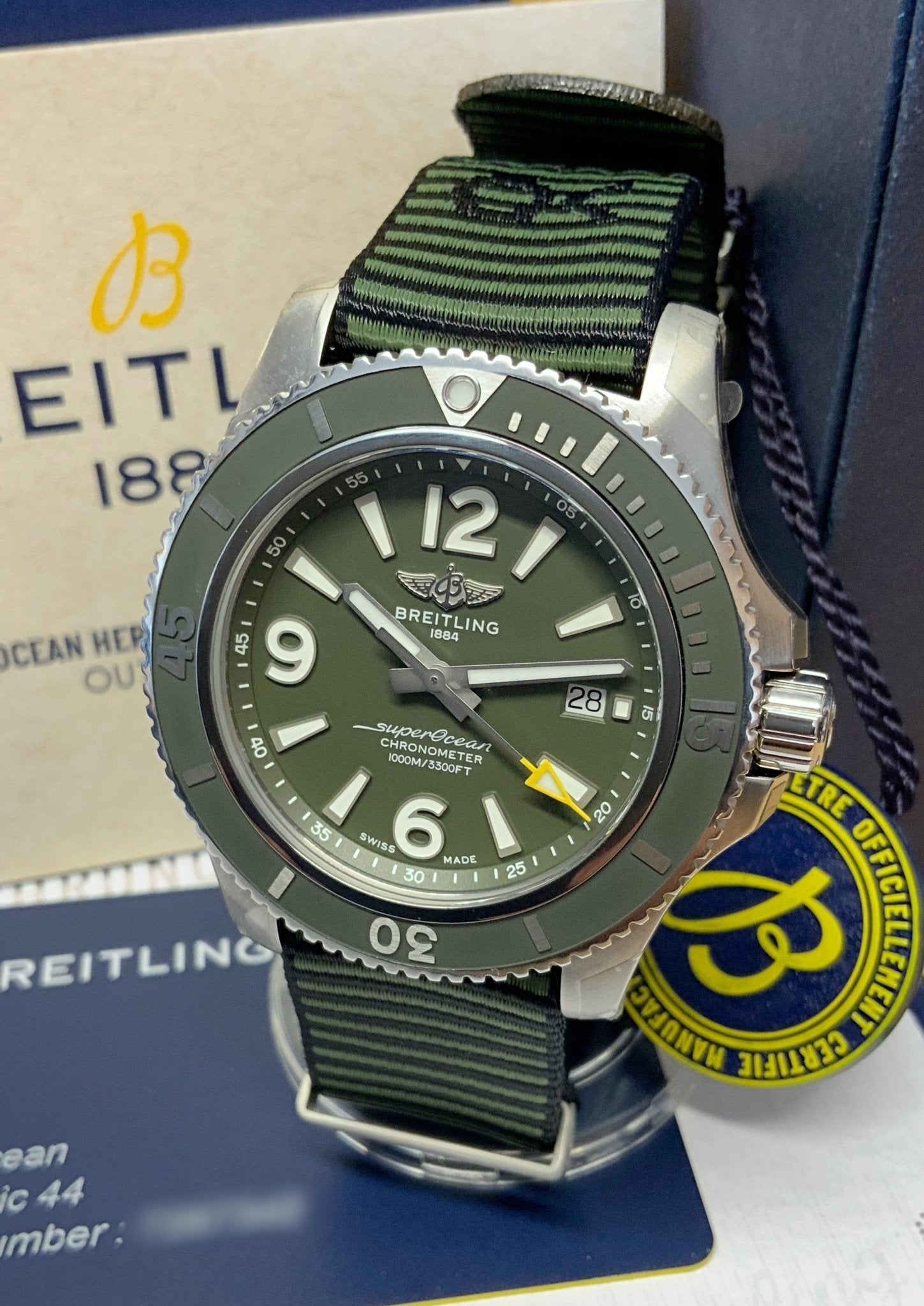 Breitling Superocean Automatic 44mm Outerknown Green Dial Green Nylon Strap Watch for Men - A17367A11L1W1 Watches Breitling   