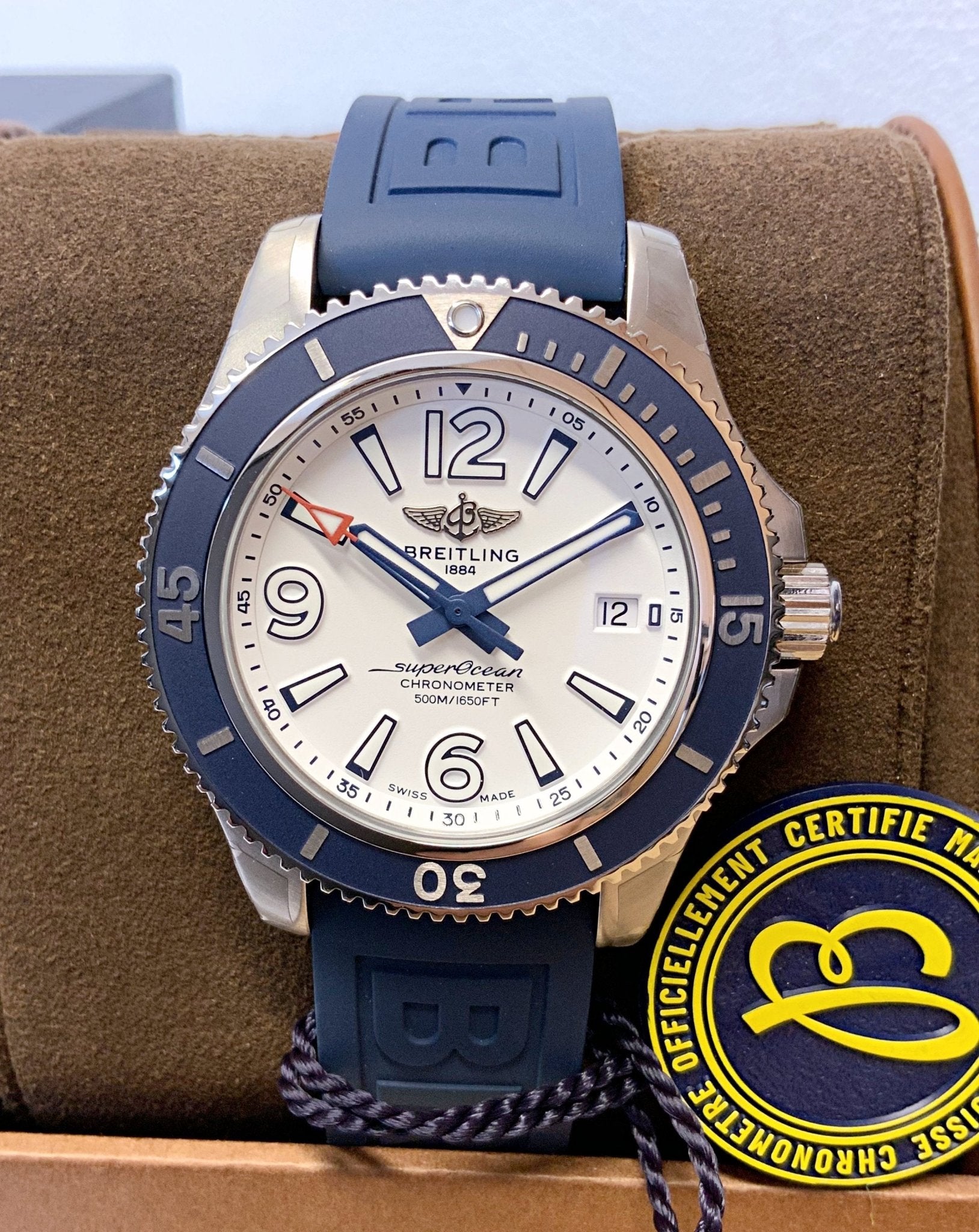 Breitling Superocean II Automatic 42mm White Dial Blue Rubber Strap Watch for Men - A17366D81A1S2 Watches Breitling   