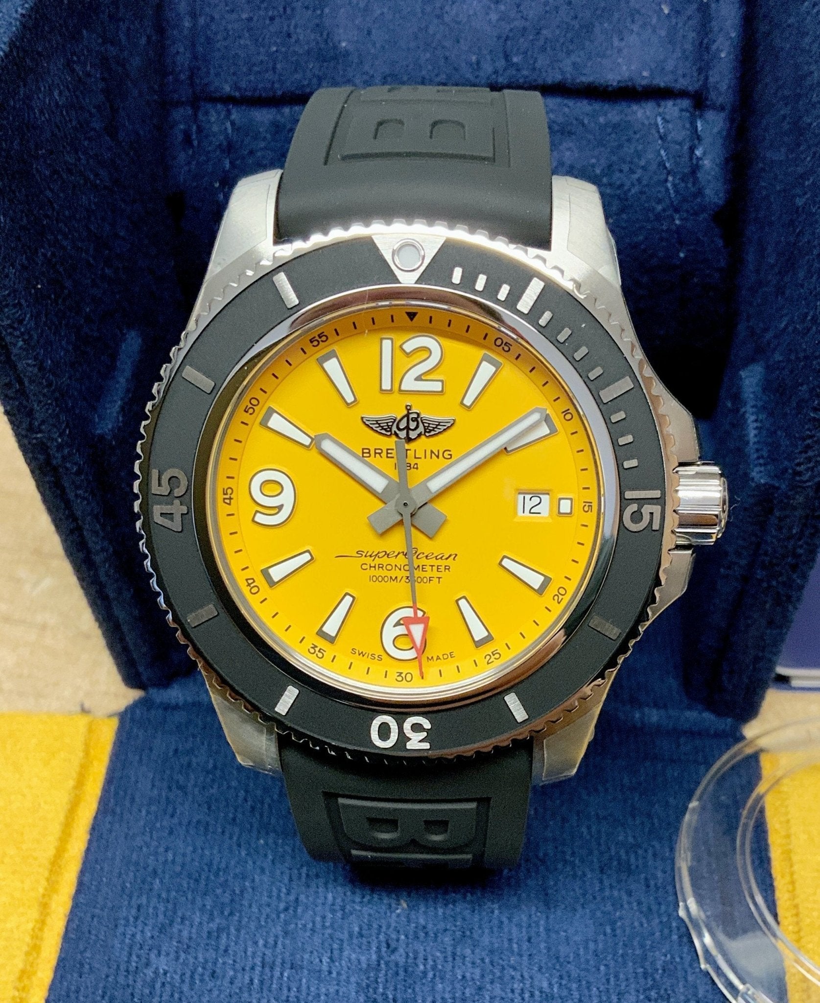 Breitling Superocean Automatic 44mm Yellow Dial Black Rubber Strap Watch for Men - A17367021I1S1 Watches Breitling   