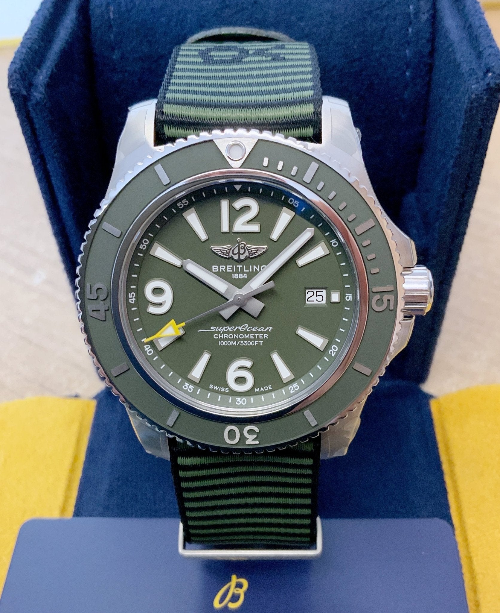 Breitling Superocean Automatic 44mm Outerknown Green Dial Green Nylon Strap Watch for Men - A17367A11L1W1 Watches Breitling   