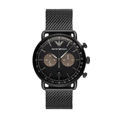 Emporio Armani Aviator Black Dial Black Mesh Bracelet Watch For Men - AR11142 Watches Emporio Armani   