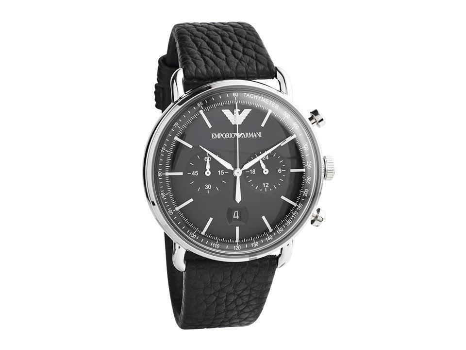 Emporio Armani Aviator Chronograph Black Dial Black Leather Strap Watch For Men - AR11143 Watches Emporio Armani   