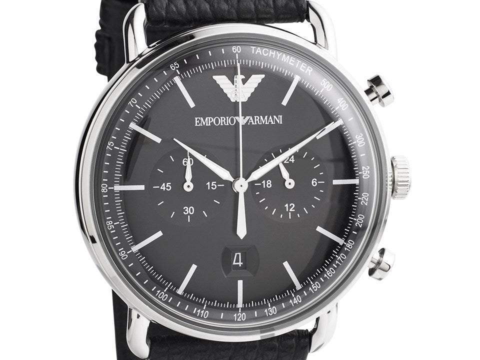 Emporio Armani Aviator Chronograph Black Dial Black Leather Strap Watch For Men - AR11143 Watches Emporio Armani   