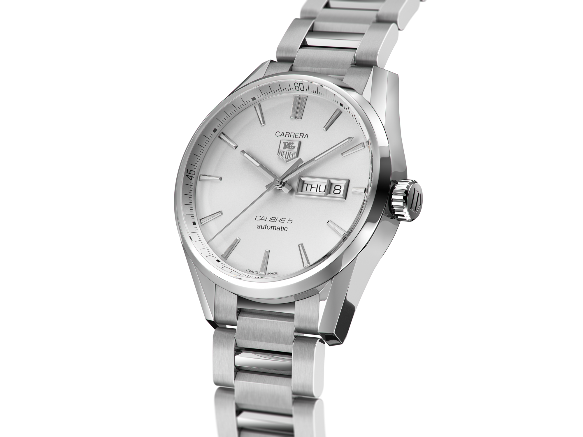 Tag Heuer Carrera Calibre 5 Automatic 41mm White Dial Silver Steel Strap Watch for Men - WAR201B.BA0723 Watches Tag Heuer   