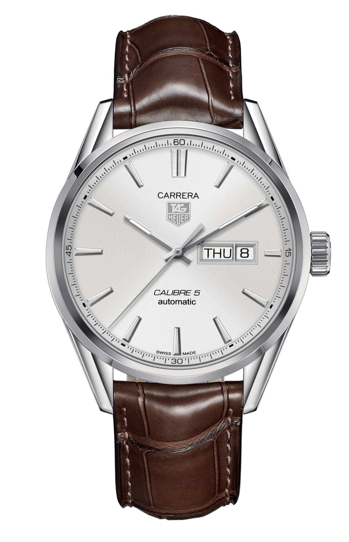 Tag Heuer Carrera Calibre 5 Automatic 41mm White Dial Brown Leather Strap Watch for Men - WAR201B.FC6291 Watches Tag Heuer   