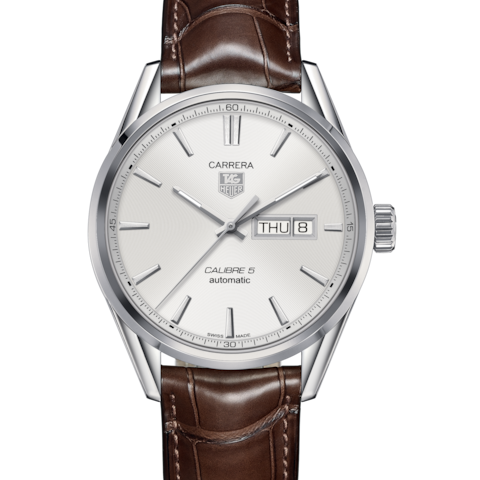 Tag Heuer Carrera Calibre 5 Automatic 41mm White Dial Brown Leather Strap Watch for Men - WAR201B.FC6291 Watches Tag Heuer   