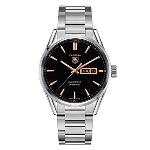 Tag Heuer Carrera Calibre 5 Automatic Black Dial Silver Steel Strap Watch for Men - WAR201C.BA0723 Watches Tag Heuer   