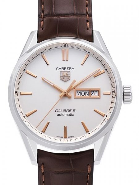 Tag Heuer Carrera Calibre 5 Automatic White Dial Brown Leather Strap Watch for Men - WAR201D.FC6291 Watches Tag Heuer   