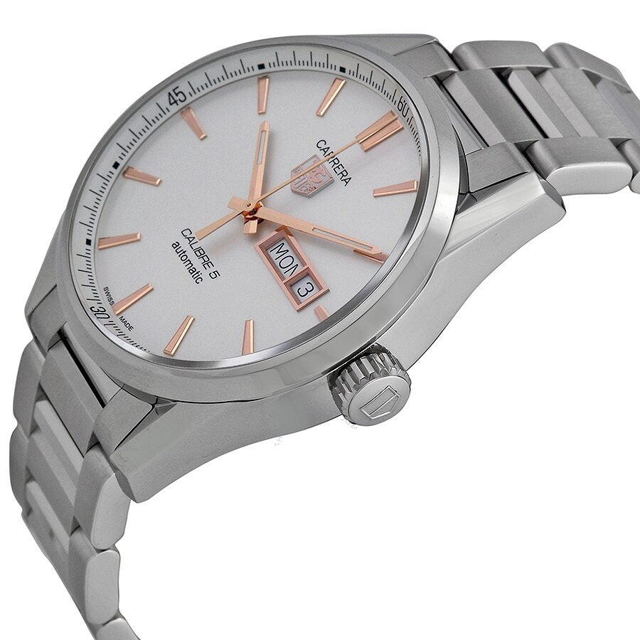 Tag Heuer Carrera Calibre 5 White Dial Silver Steel Strap Watch for Men - WAR201D.BA0723 Watches Tag Heuer   