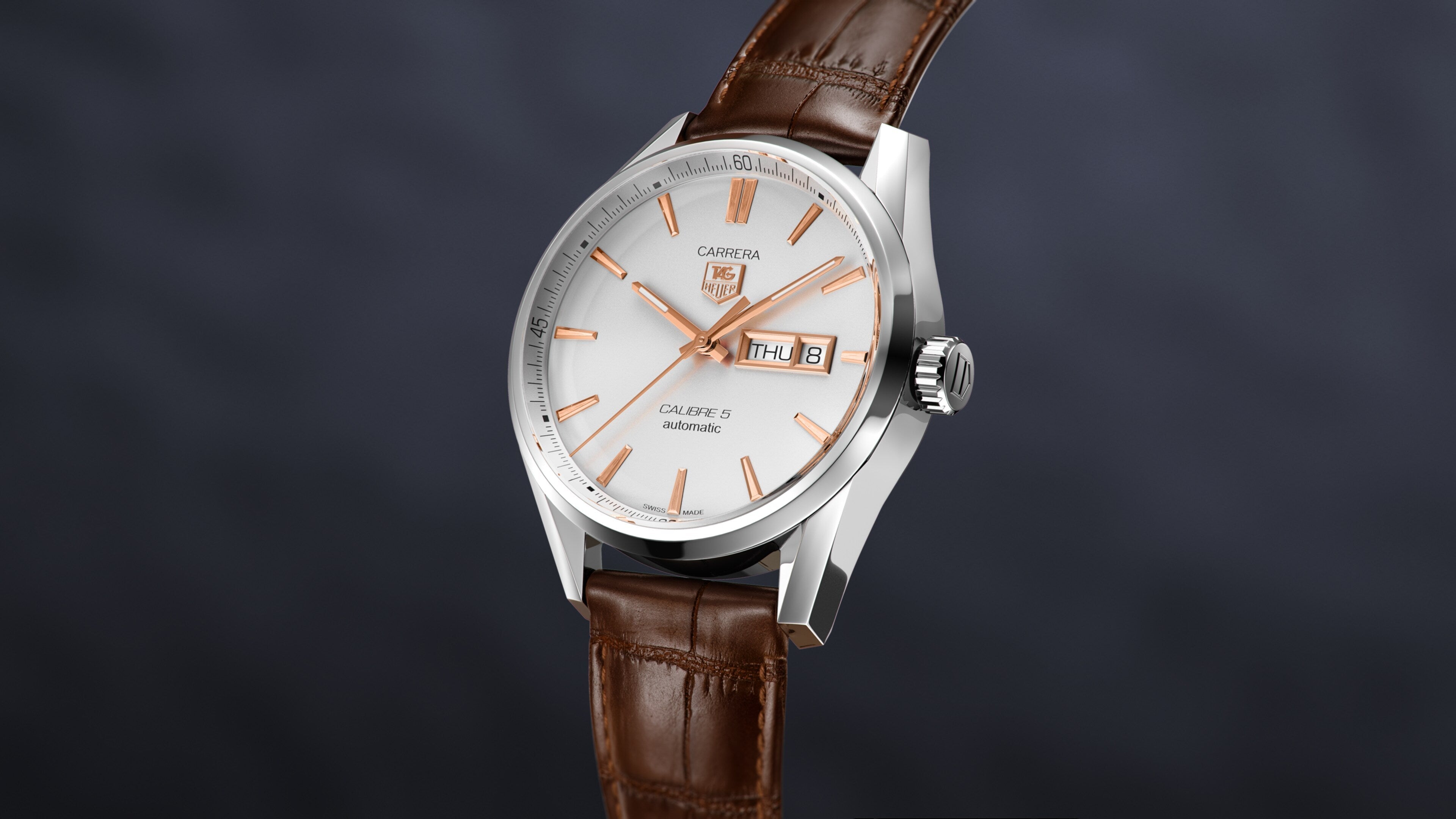 Tag Heuer Carrera Calibre 5 Automatic White Dial Brown Leather Strap Watch for Men - WAR201D.FC6291 Watches Tag Heuer   