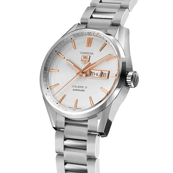 Tag Heuer Carrera Calibre 5 White Dial Silver Steel Strap Watch for Men - WAR201D.BA0723 Watches Tag Heuer   