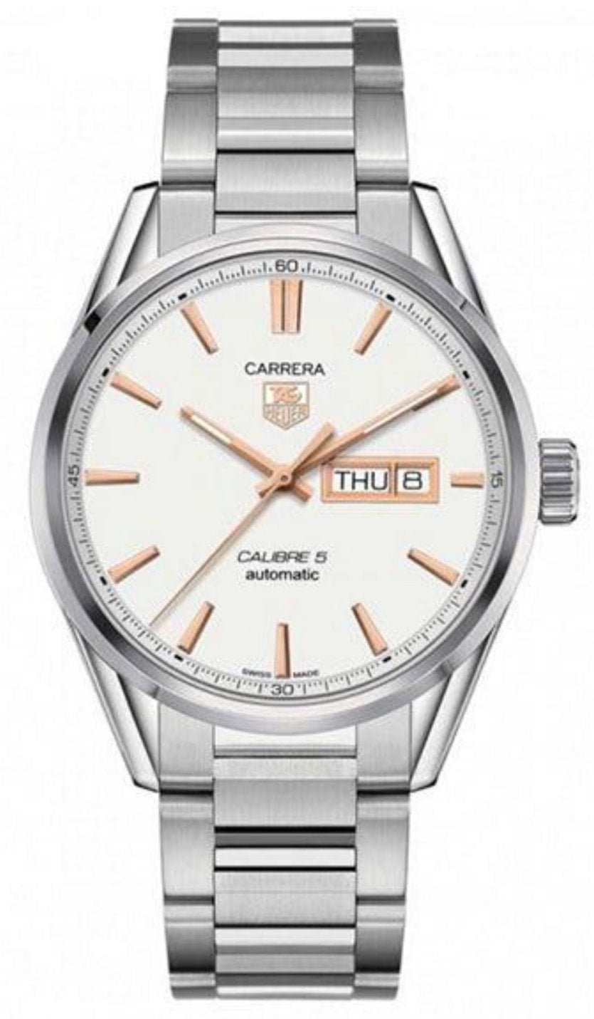 Tag Heuer Carrera Calibre 5 White Dial Silver Steel Strap Watch for Men - WAR201D.BA0723 Watches Tag Heuer   