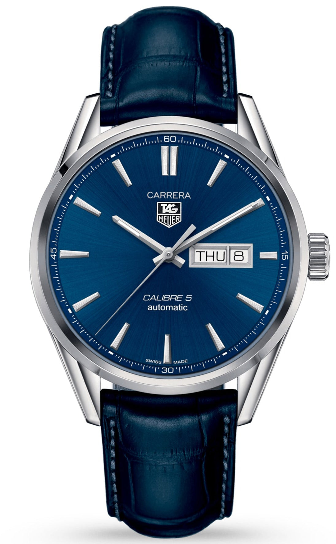 Tag Heuer Carrera Calibre 5 Automatic Blue Dial Blue Leather Strap Watch for Men - WAR201E.FC6292 Watches Tag Heuer   