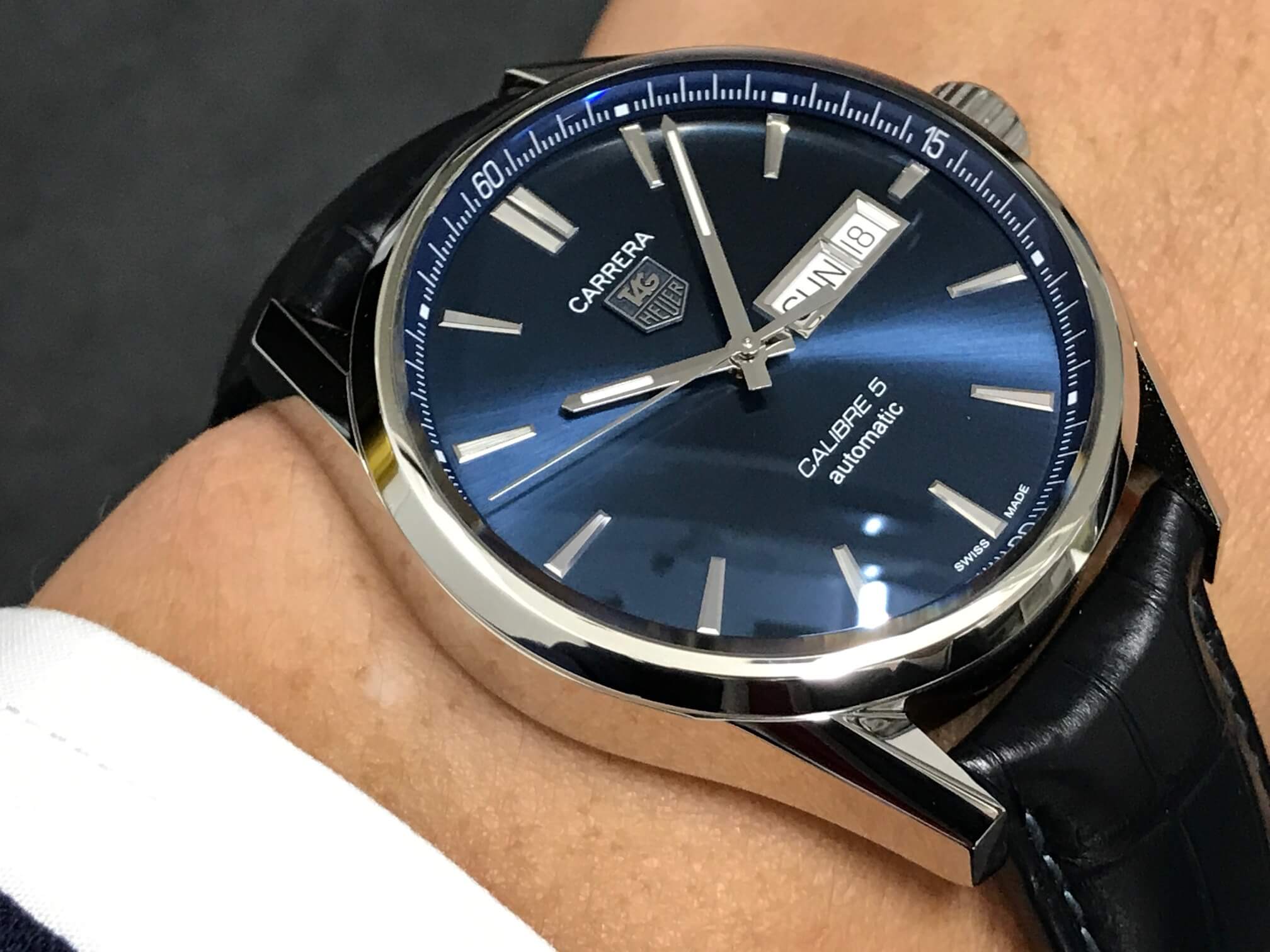 Tag Heuer Carrera Calibre 5 Automatic Blue Dial Blue Leather Strap Watch for Men - WAR201E.FC6292 Watches Tag Heuer   