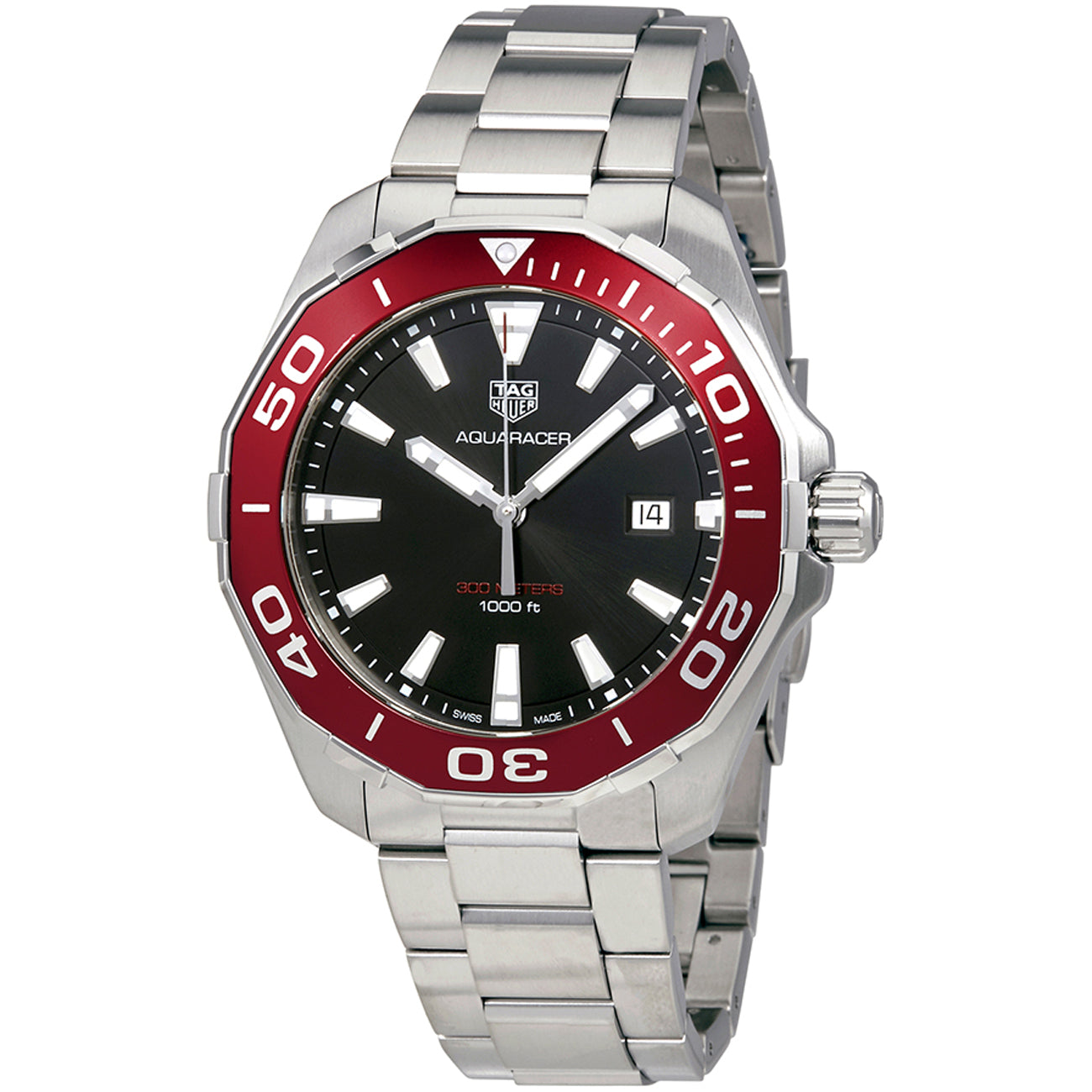 Tag Heuer Aquaracer 43mm Black Dial Silver Steel Strap Watch for Men - WAY101B.BA0746 Watches Tag Heuer   