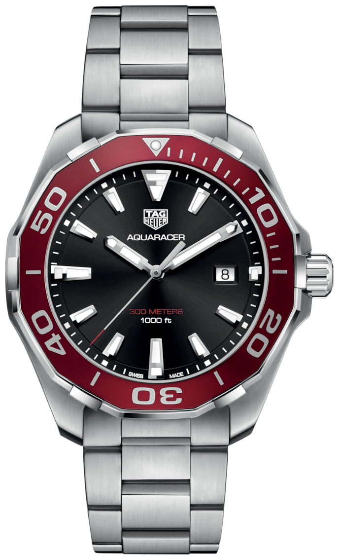 Tag Heuer Aquaracer 43mm Black Dial Silver Steel Strap Watch for Men - WAY101B.BA0746 Watches Tag Heuer   