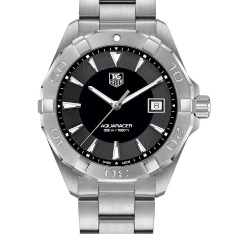 Tag Heuer Aquaracer 41mm Quartz Black Dial Silver Steel Strap Watch for Men - WAY1110.BA0928 Watches Tag Heuer   