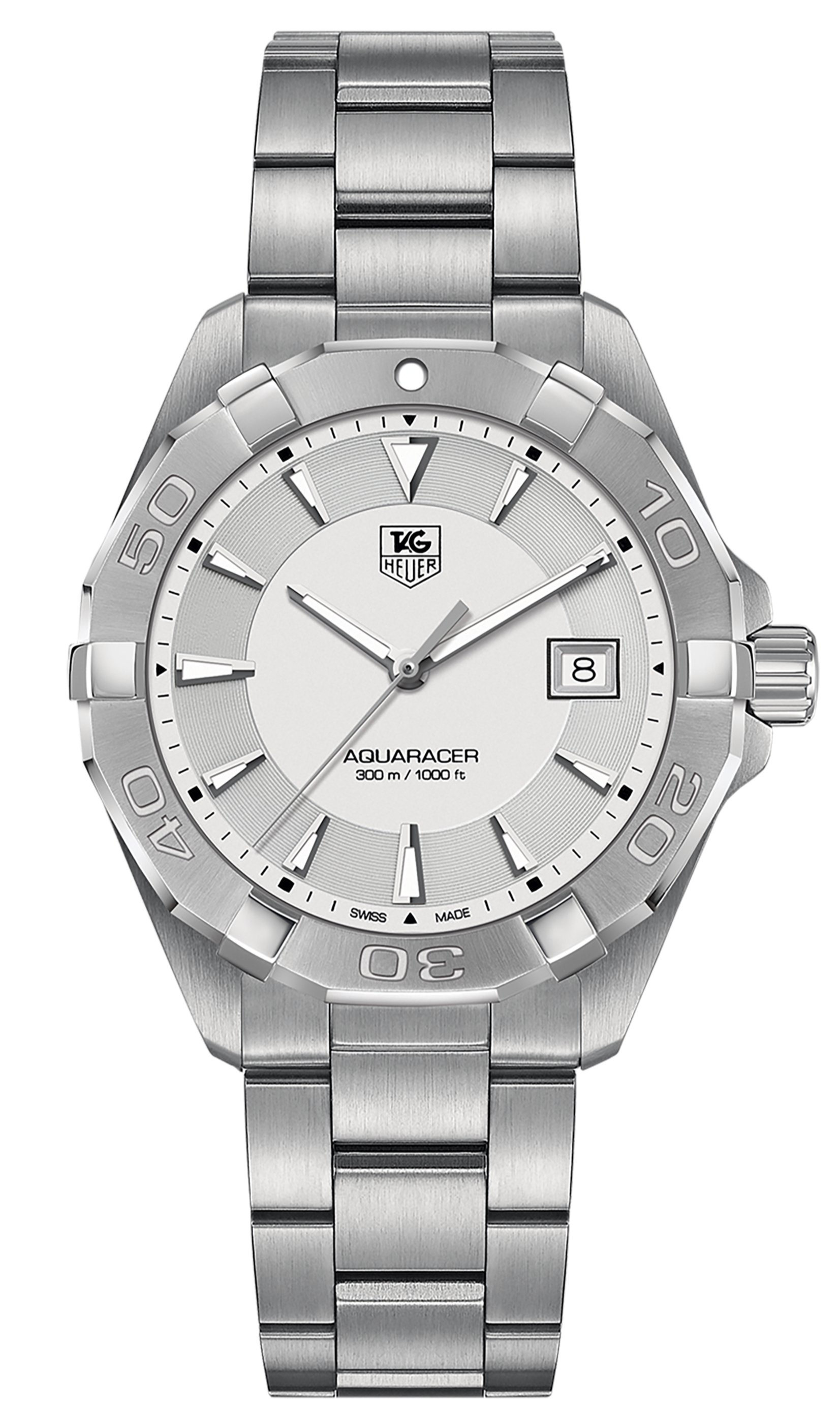 Tag Heuer Aquaracer 41mm Quartz White Dial Silver Steel Strap Watch for Men - WAY1111.BA0928 Watches Tag Heuer   