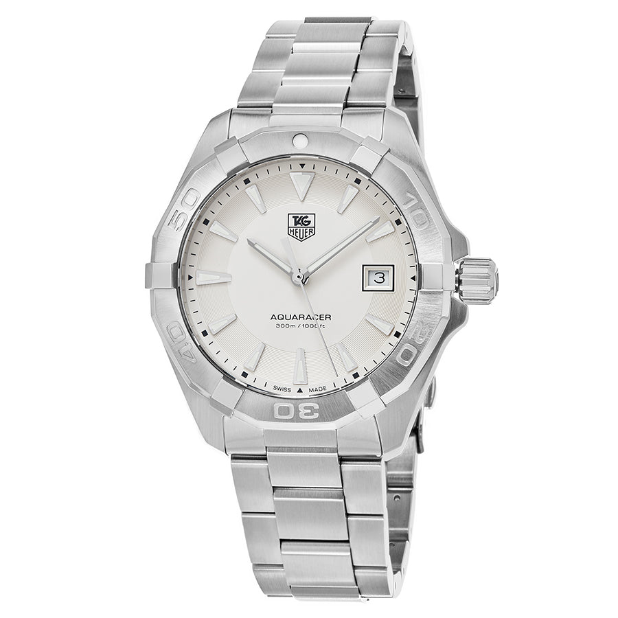 Tag Heuer Aquaracer 41mm Quartz White Dial Silver Steel Strap Watch for Men - WAY1111.BA0928 Watches Tag Heuer   