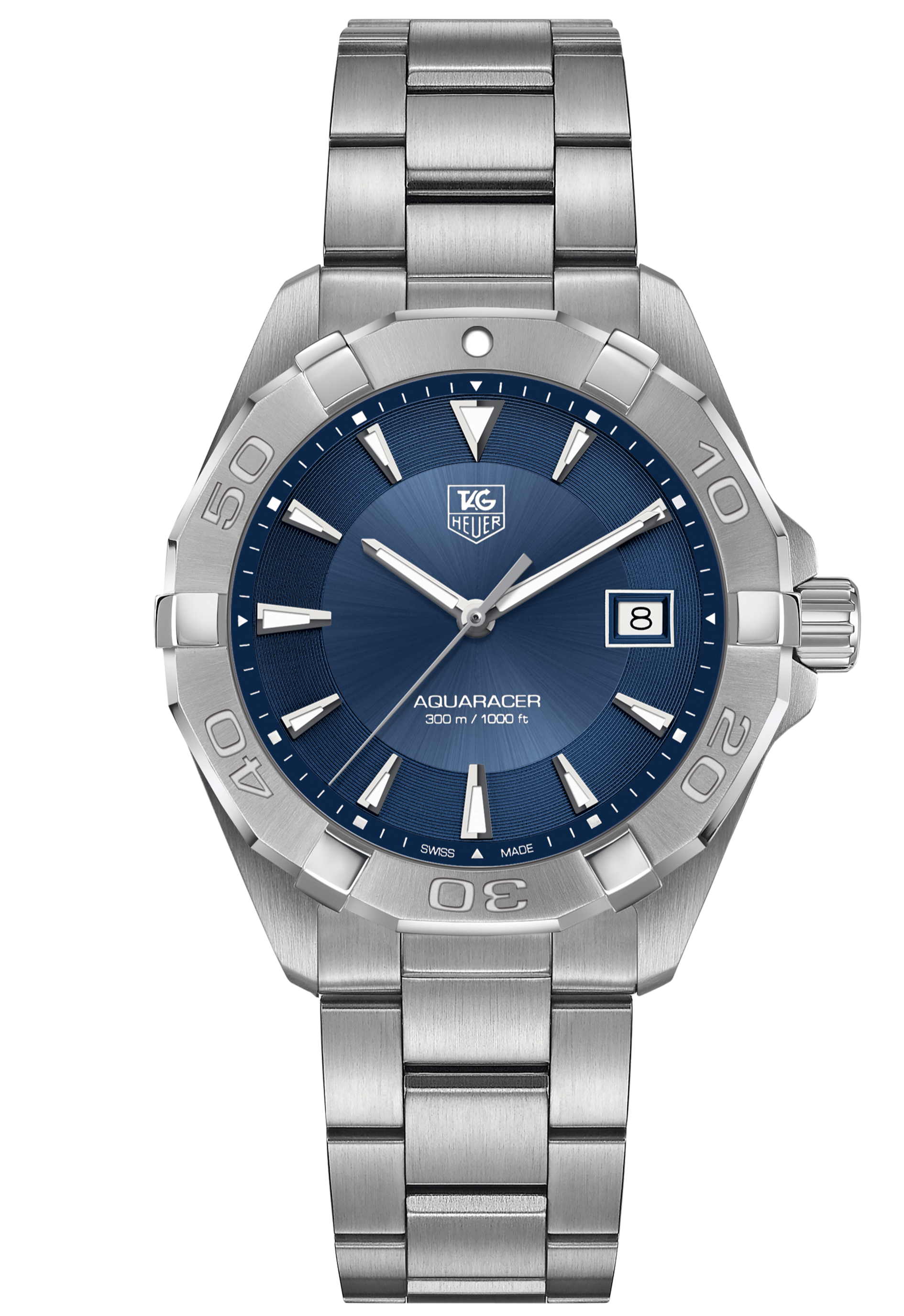 Tag Heuer Aquaracer 41mm Quartz Blue Dial Silver Steel Strap Watch for Men - WAY1112.BA0928 Watches Tag Heuer   