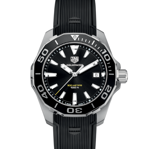 Tag Heuer Aquaracer Black Dial Black Rubber Strap Watch for Men - WAY111A.FT6151 Watches Tag Heuer   