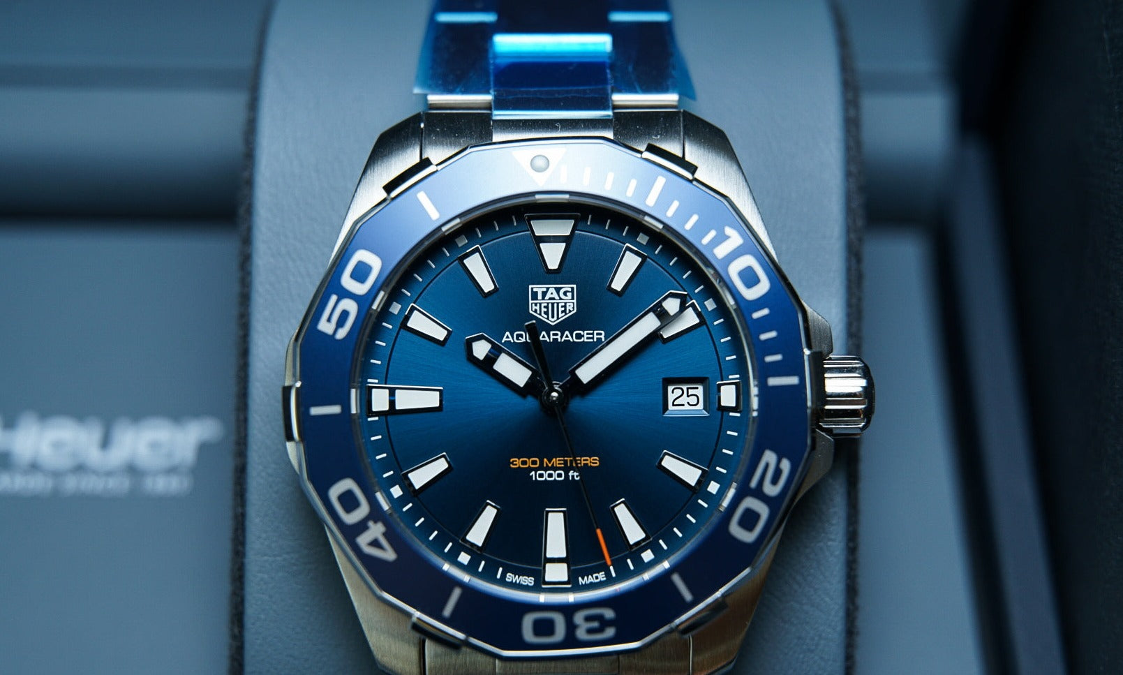 Tag Heuer Aquaracer Blue Dial Quartz Blue Dial Silver Steel Strap Watch for Men - WAY111C.BA0928 Watches Tag Heuer   