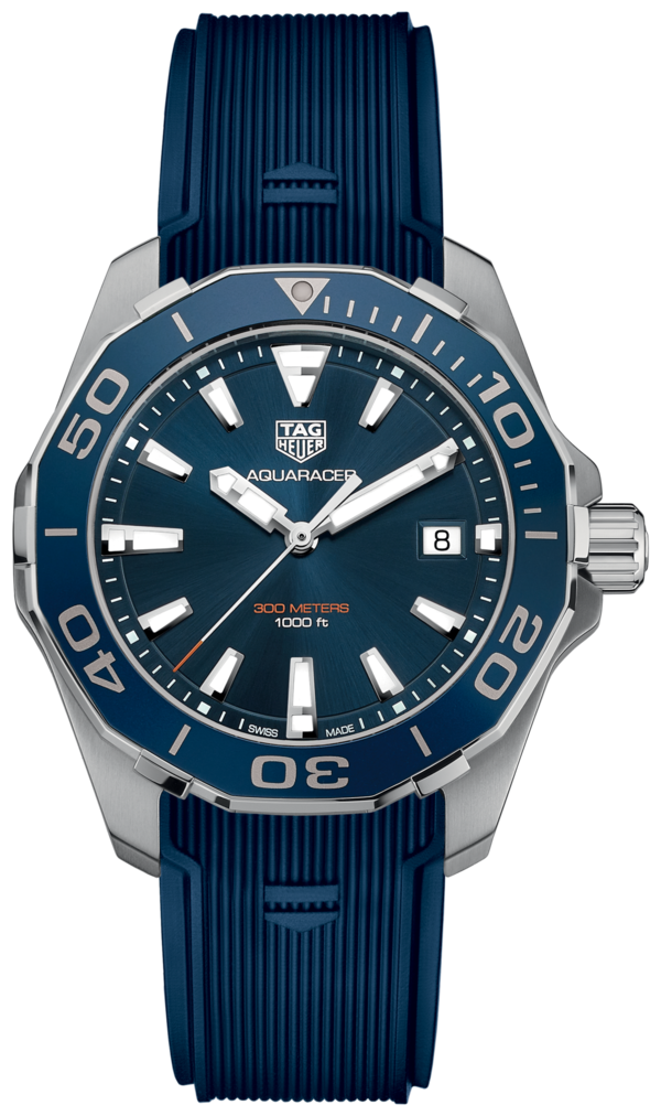 Tag Heuer Aquaracer 41mm Blue Dial Blue Rubber Strap Watch for Men - WAY111C.FT6155 Watches Tag Heuer   