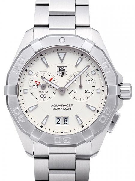 Tag Heuer Aquaracer Quartz Chronograph White Dial Silver Steel Strap Watch for Men - WAY111Y.BA0928 Watches Tag Heuer   