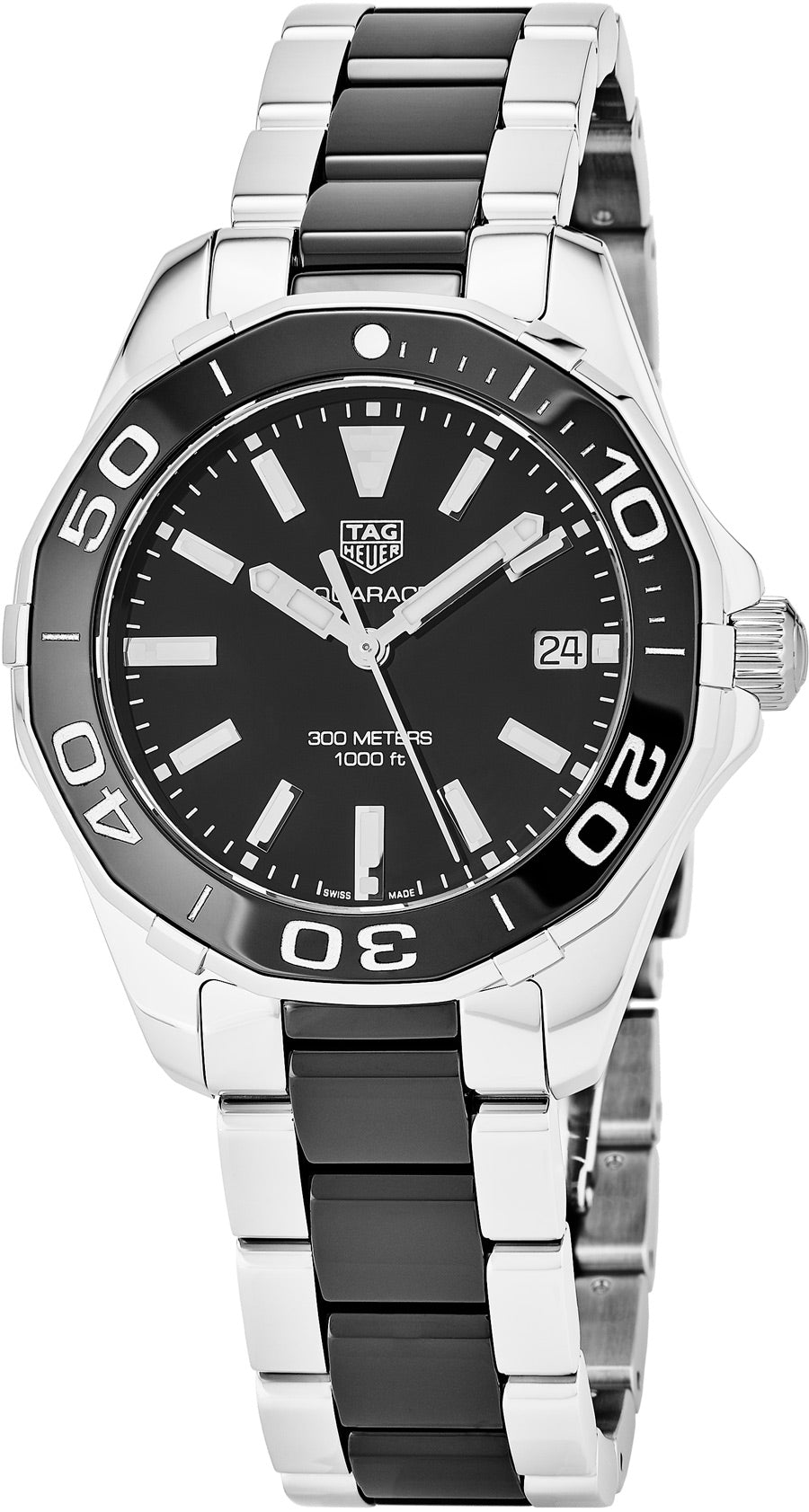 Tag Heuer Aquaracer Quartz 35mm Black Dial Two Tone Steel Strap Watch for Men - WAY131A.BA0913 Watches Tag Heuer   