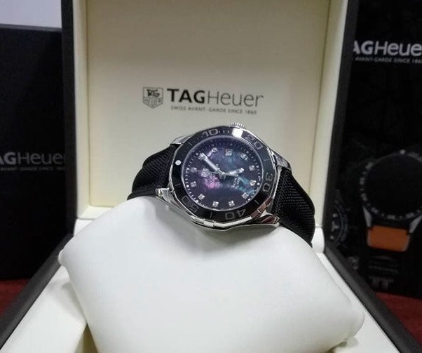 Tag Heuer Aquaracer Quartz Black Mother of Pearl Dial Black Textile Strap Watch for Women - WAY131M.FT6092 Watches Tag Heuer   