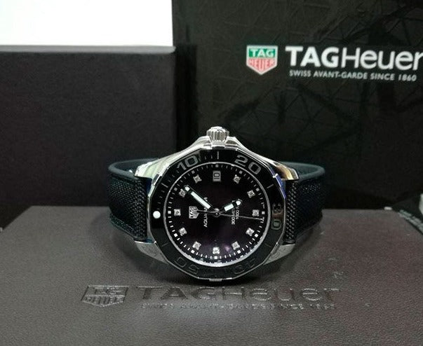 Tag Heuer Aquaracer Quartz Black Mother of Pearl Dial Black Textile Strap Watch for Women - WAY131M.FT6092 Watches Tag Heuer   