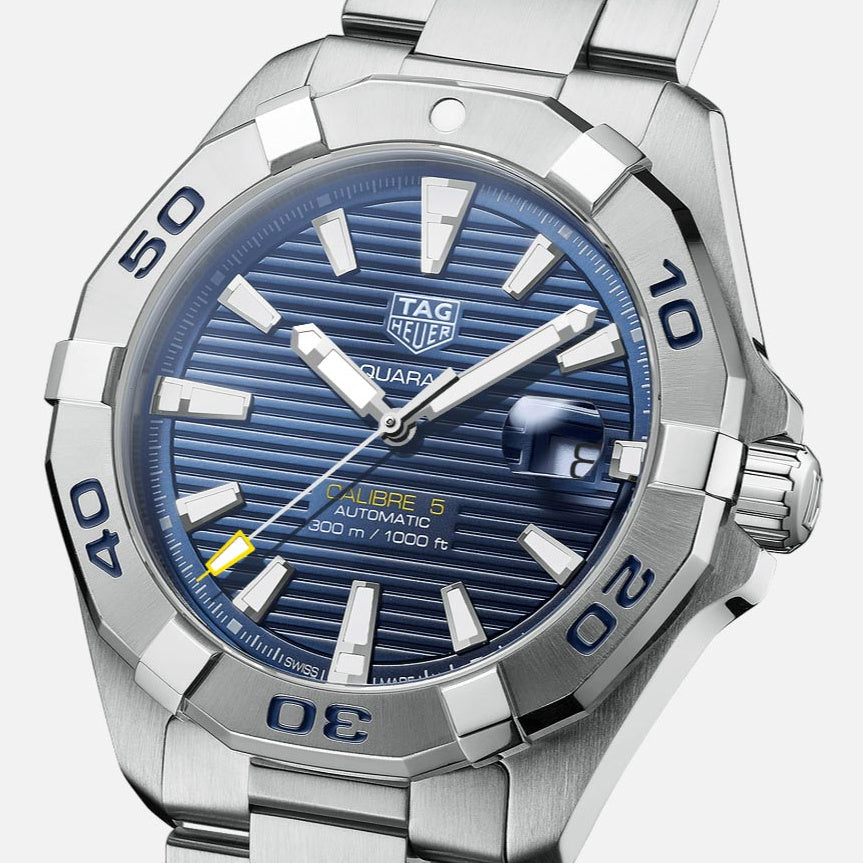 Tag Heuer Aquaracer Calibre 5 Automatic Blue Dial Silver Steel Strap Watch for Men - WAY2012.BA0927 Watches Tag Heuer   