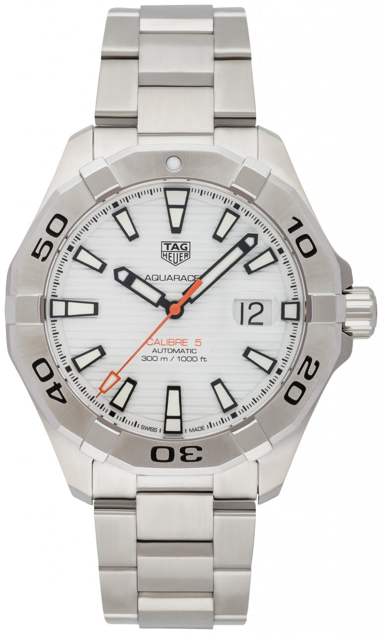 Tag Heuer Aquaracer Calibre 5 Automatic White Dial Silver Steel Strap Watch for Men - WAY2013.BA0927 Watches Tag Heuer   