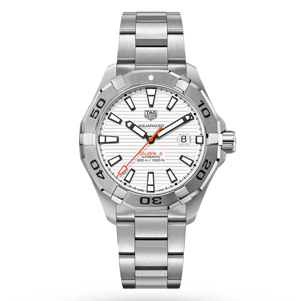 Tag Heuer Aquaracer Calibre 5 Automatic White Dial Silver Steel Strap Watch for Men - WAY2013.BA0927 Watches Tag Heuer   