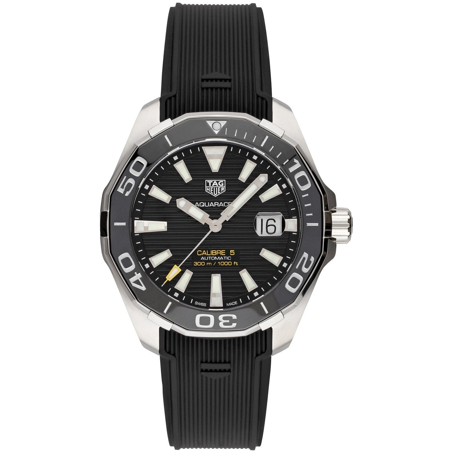 Tag Heuer Aquaracer Calibre 5 Automatic Black Dial Black Rubber Strap Watch for Men - WAY201A.FT6142 Watches Tag Heuer   