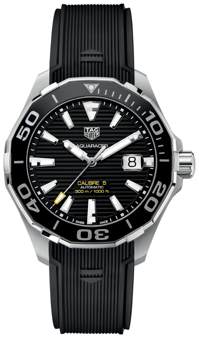 Tag Heuer Aquaracer Calibre 5 Automatic Black Dial Black Rubber Strap Watch for Men - WAY201A.FT6142 Watches Tag Heuer   