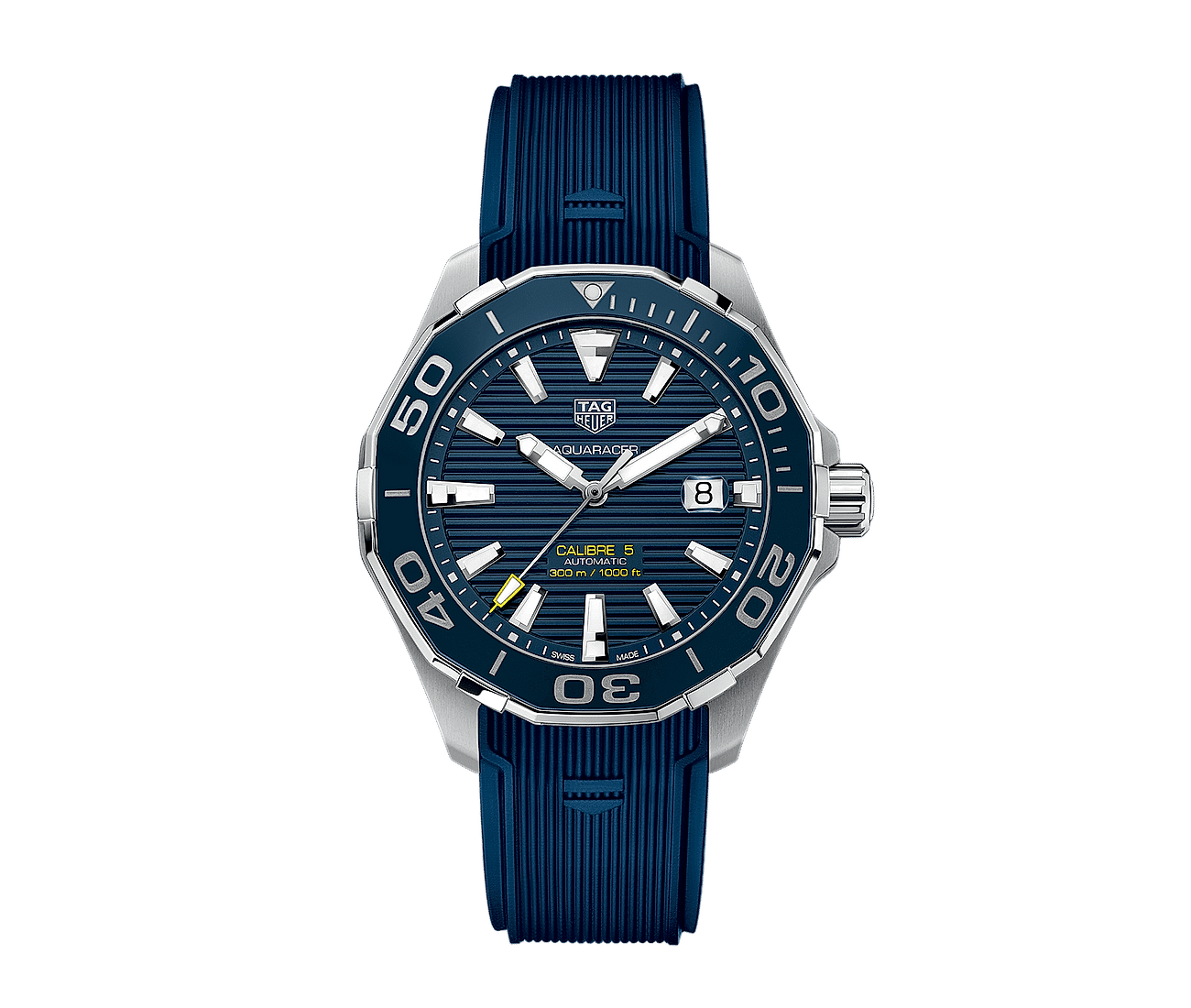 Tag Heuer Aquaracer Calibre 5 Automatic Blue Dial Blue Rubber Strap Watch for Men - WAY201B.FT6150 Watches Tag Heuer   