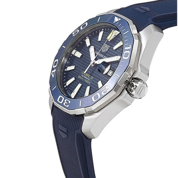 Tag Heuer Aquaracer Calibre 5 Automatic Blue Dial Blue Rubber Strap Watch for Men - WAY201B.FT6150 Watches Tag Heuer   