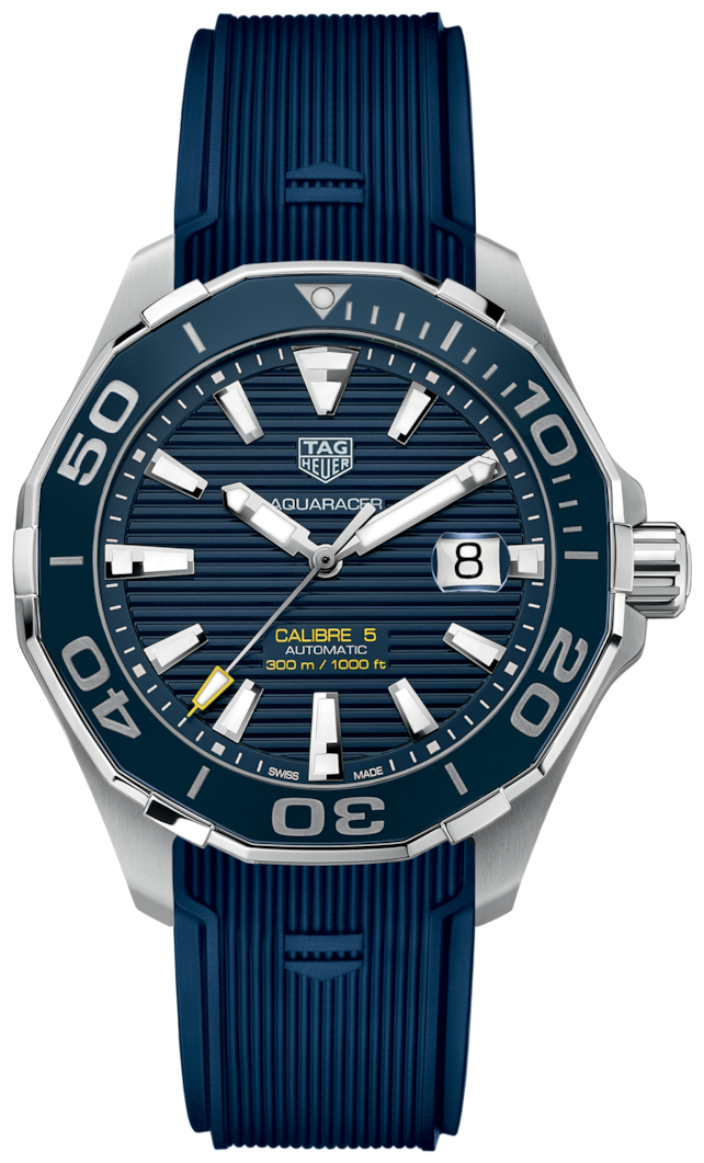 Tag Heuer Aquaracer Calibre 5 Automatic Blue Dial Blue Rubber Strap Watch for Men - WAY201B.FT6150 Watches Tag Heuer   