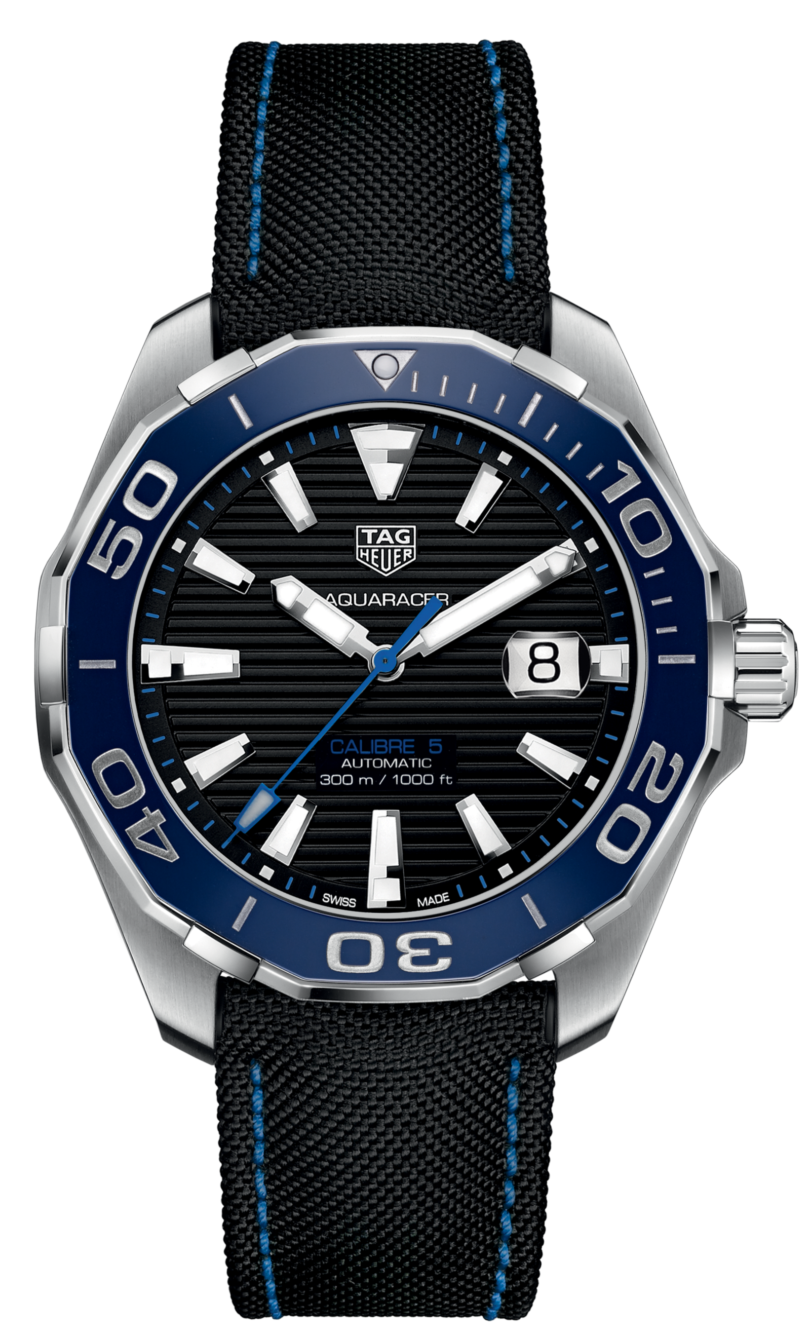 Tag Heuer Aquaracer Calibre 5 Automatic Black Dial Black Nylon Strap Watch for Men - WAY201C.FC6395 Watches Tag Heuer   