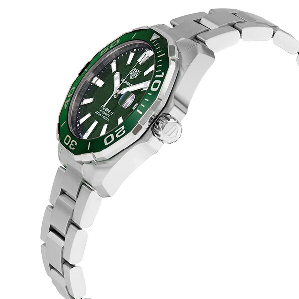 Tag Heuer Aquaracer Calibre 5 Green Dial Silver Steel Strap Watch for Men - WAY201S.BA0927 Watches Tag Heuer   