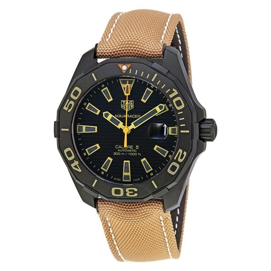 Tag Heuer Aquaracer 300 Calibre 5 43mm Automatic Black Dial Brown Fabric Strap Watch for Men - WAY208C.FC6383 Watches Tag Heuer   