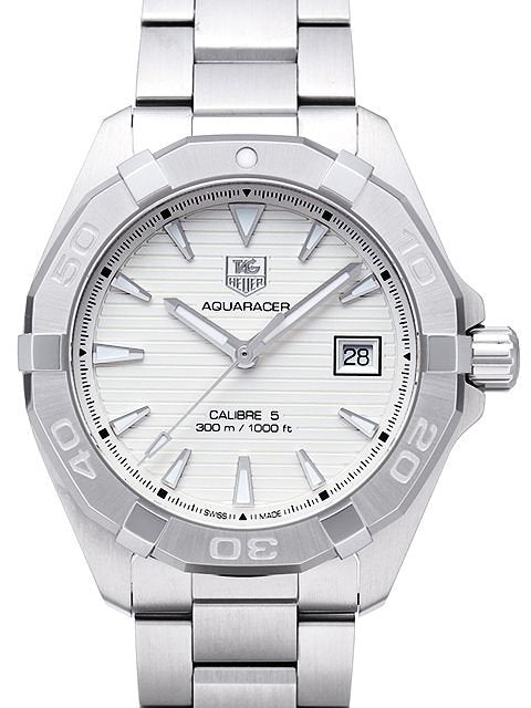 Tag Heuer Aquaracer Automatic 41mm White Dial Silver Steel Strap Watch for Men - WAY2111.BA0928 Watches Tag Heuer   