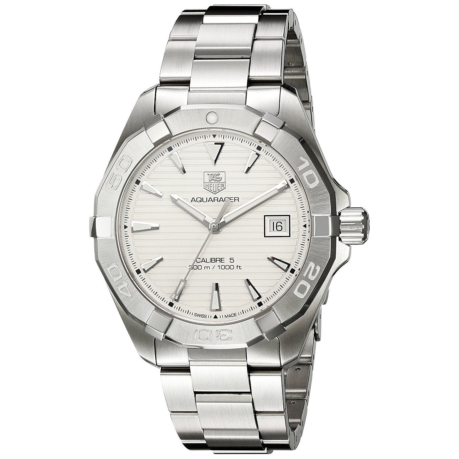 Tag Heuer Aquaracer Automatic 41mm White Dial Silver Steel Strap Watch for Men - WAY2111.BA0928 Watches Tag Heuer   