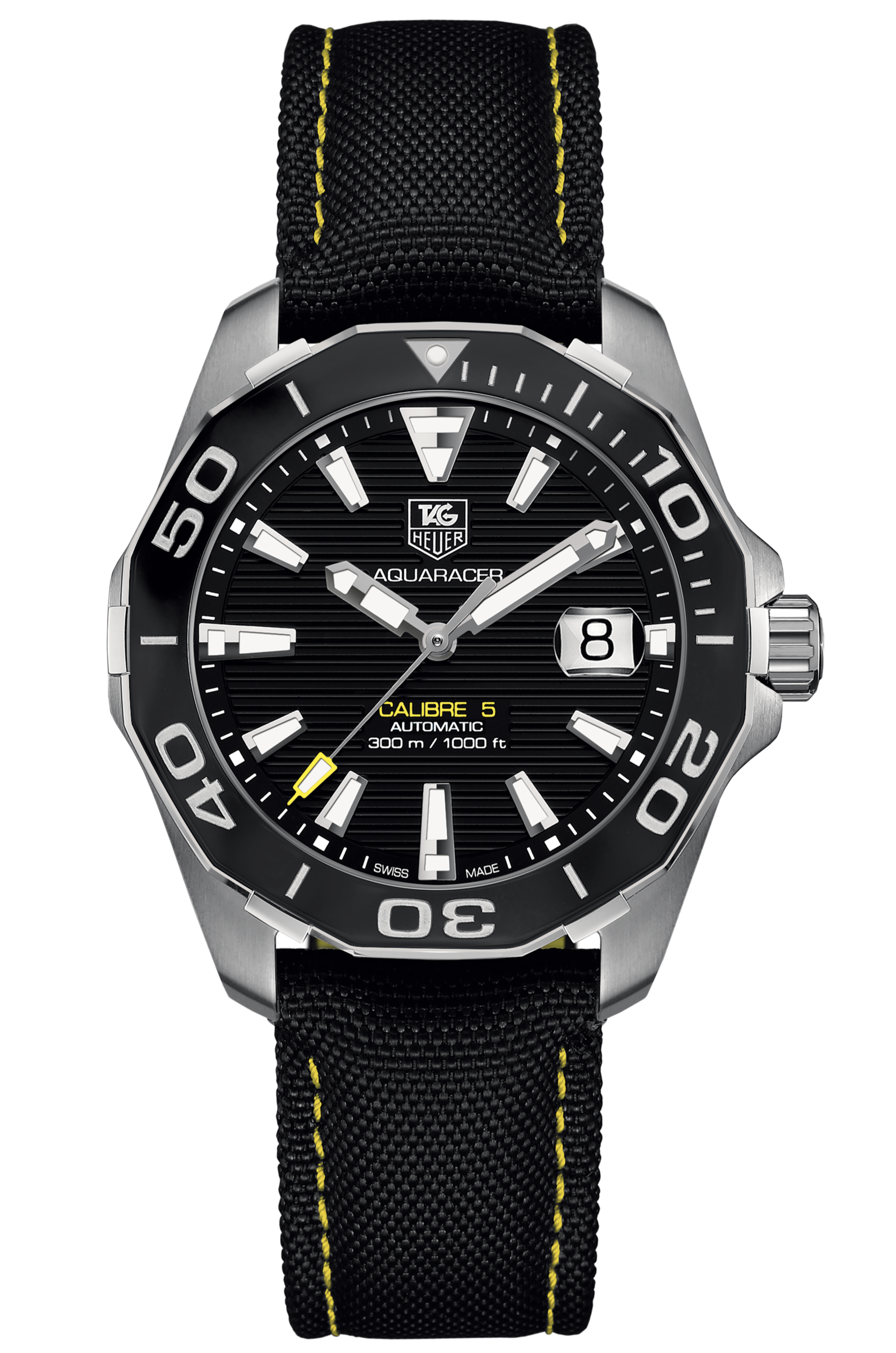 Tag Heuer Aquaracer Calibre 5 Automatic 41mm Black Dial Black Nylon Strap Watch for Men - WAY211A.FC6362 Watches Tag Heuer   